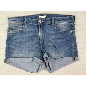 H&M Size 8 Womens Shorts Shortie Mid Rise Med Wash Stretch Cuff Hem Jean Denim
